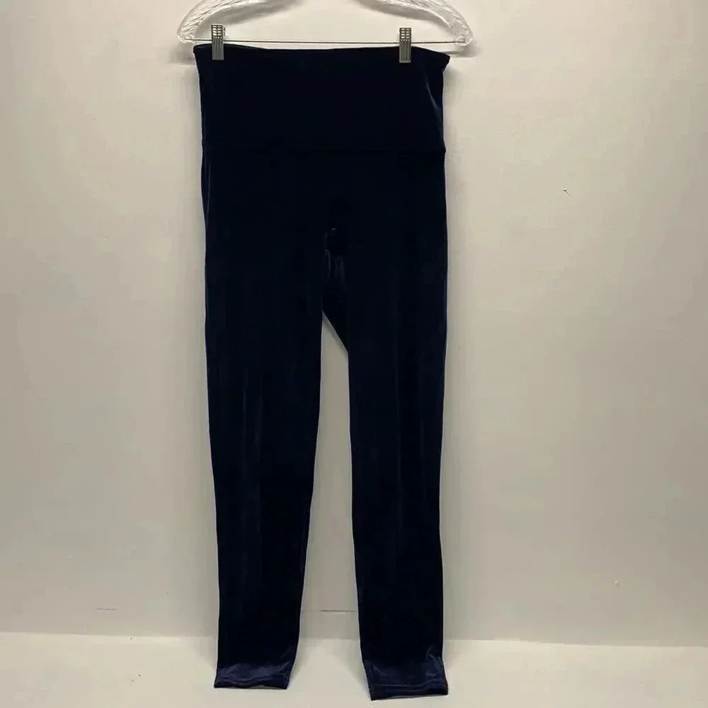 Spanx Velvet Leggings Pull On Stretch Pants Velour Dark Lapis Night Blue Small